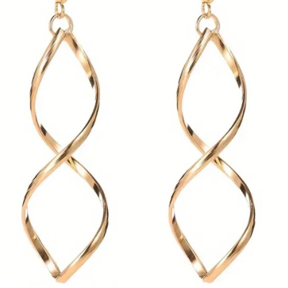 Elegant Long Gold Plated Spiral Dangle Statement Earrings - Picture 2 of 3